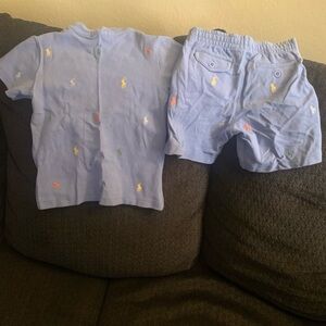 Ralph Lauren Light Blue Polo Embroidered Tee & Shorts Set